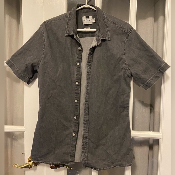 Topman grey denim button down tee - Picture 1 of 4